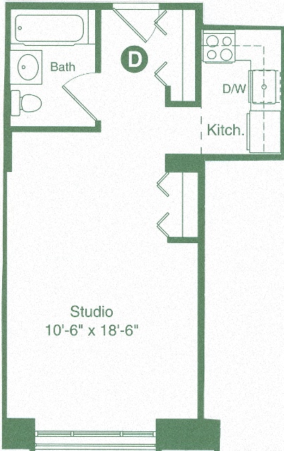 Floor plan for studio, 1 bath